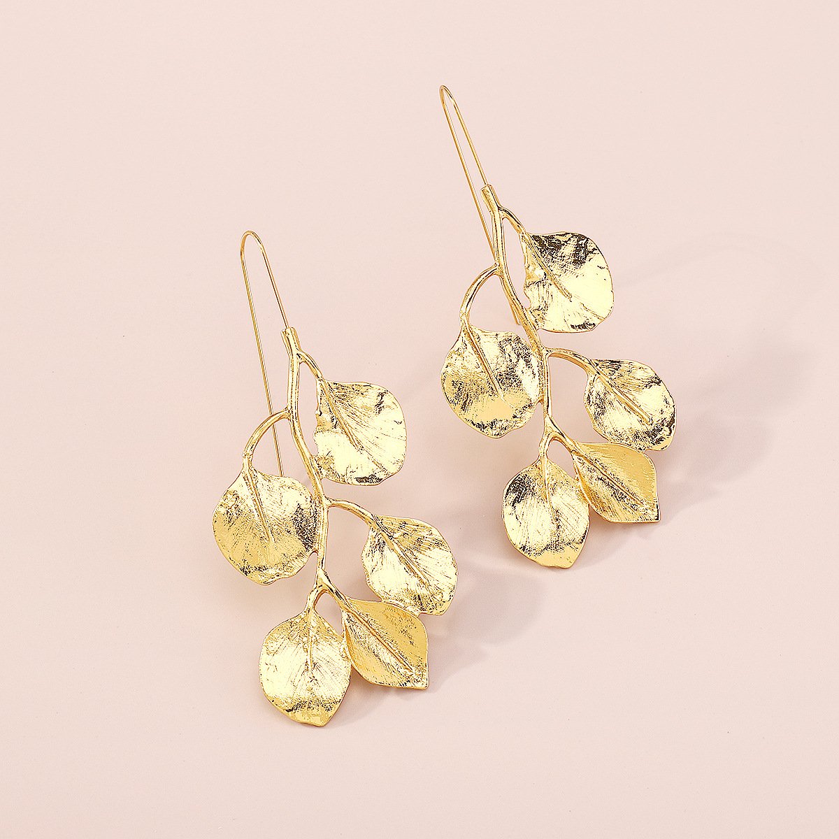 E1877 Retro Temperament Gold Leaf Earrings ZA Family Personality Earrings Simple Alloy Exaggerated Earrings