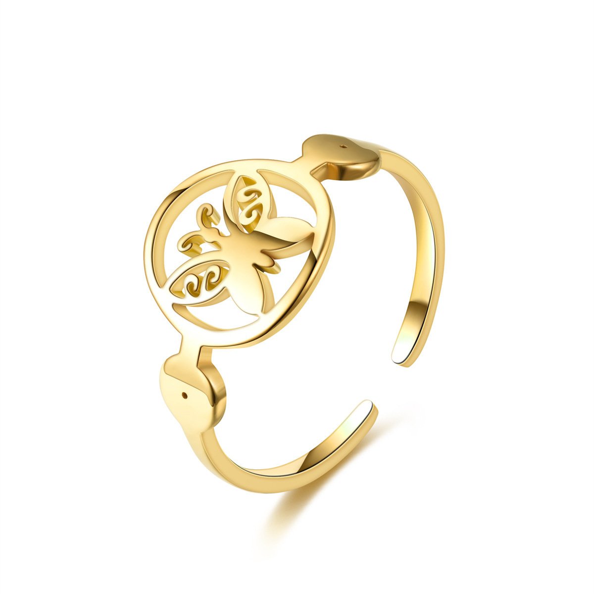 Popular Jewelry Live Mouth Adjustable Titanium Steel Ring Fashion 18K Gold Simple Ring