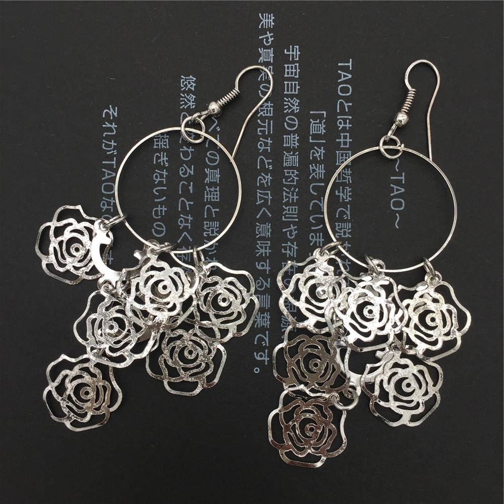 Atmospheric ring ethnic hollow rose flower string metal earrings female earrings