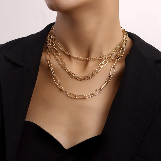 Jewelry Retro Multi-layer Paper Clip Bamboo Clavicle Chain Necklace Female Trend Female Necklace