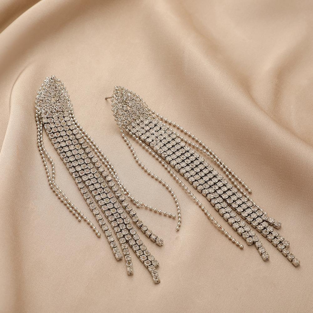 Explosive models full of diamond tassels long earrings fashion temperament show face small earrings ladies accessories
