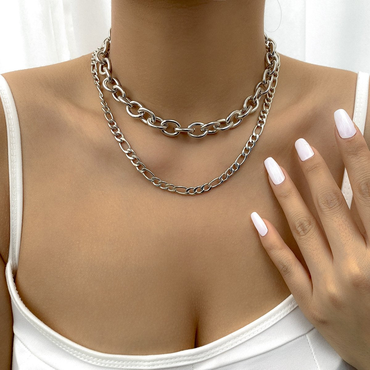 Jewelry Versatile Geometric Hollow Metal Necklace Simple Cross Chain Clavicle Double Layer Necklace Women