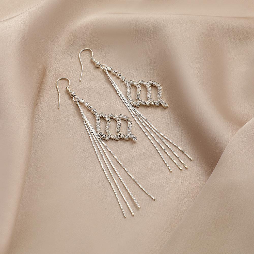 Tassel Zircon Geometric Earrings Personality Simple Temperament Style Drill Stud Earrings Women