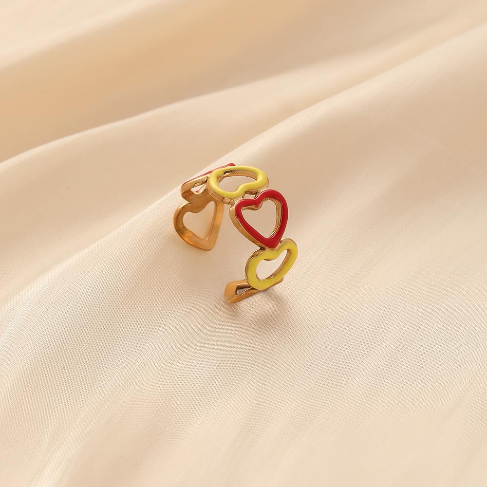 Ins light luxury niche all-match style color stainless steel love drop oil opening ring female personality fashion live mouth