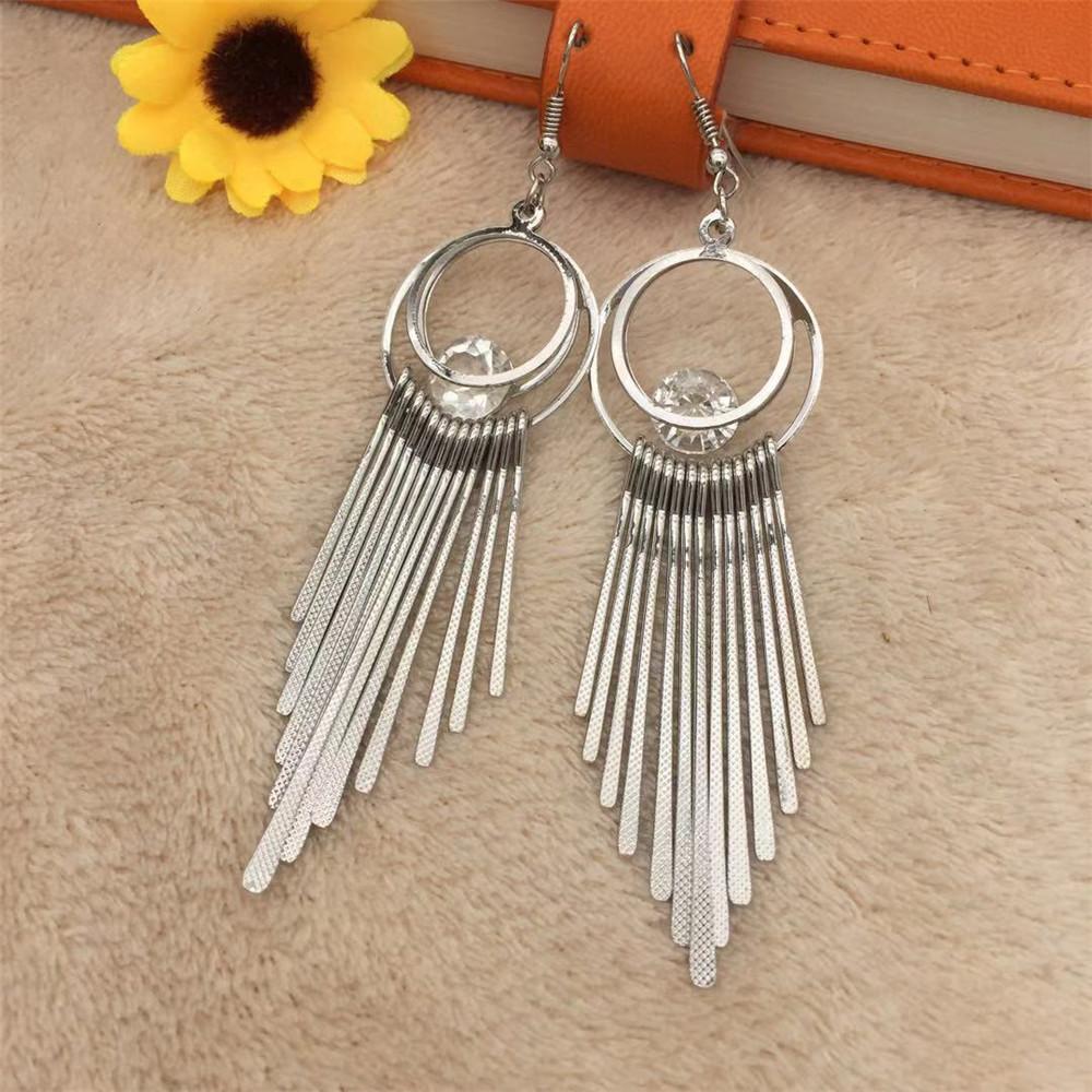 High Quality Double Hoop Earrings Fine Grain Metal Tassel Imitation Zircon Earrings Ethnic Jewelry