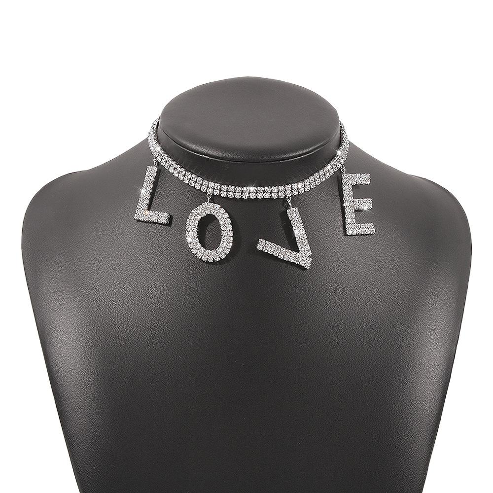 N9373 Exaggerated Net Red Necklace LOVE Full Diamond Light Luxury Temperament Necklace Personality Trendy Fashion Necklace Female