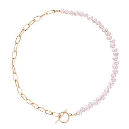 Jewelry Fashion Trendy OT Buckle Shaped Pearl Necklace Women's Geometric Simple Small Hole Chain Necklace