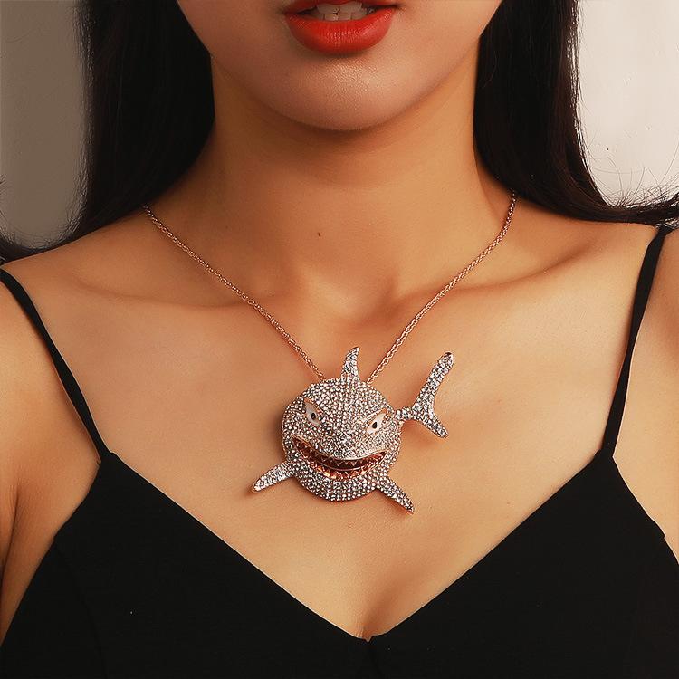 Hip-hop Diamond Pendant Necklace Retro Punk Exaggerated Large Shark Clavicle Chain Couple Accessories