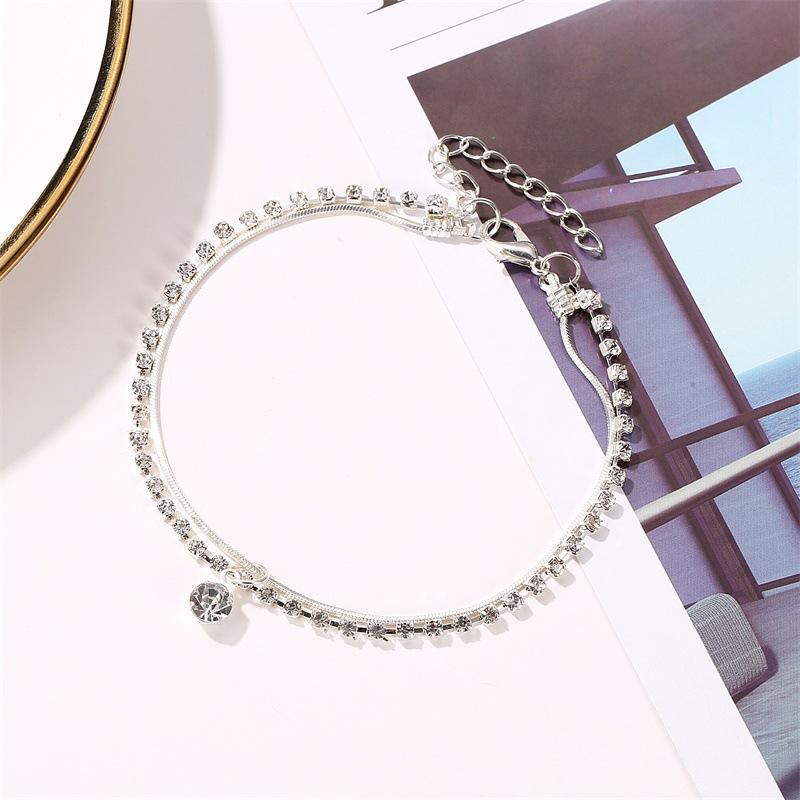 Foot decoration personality copper anklet double layer diamond snake bone chain anklet fashion ladies beach foot decoration