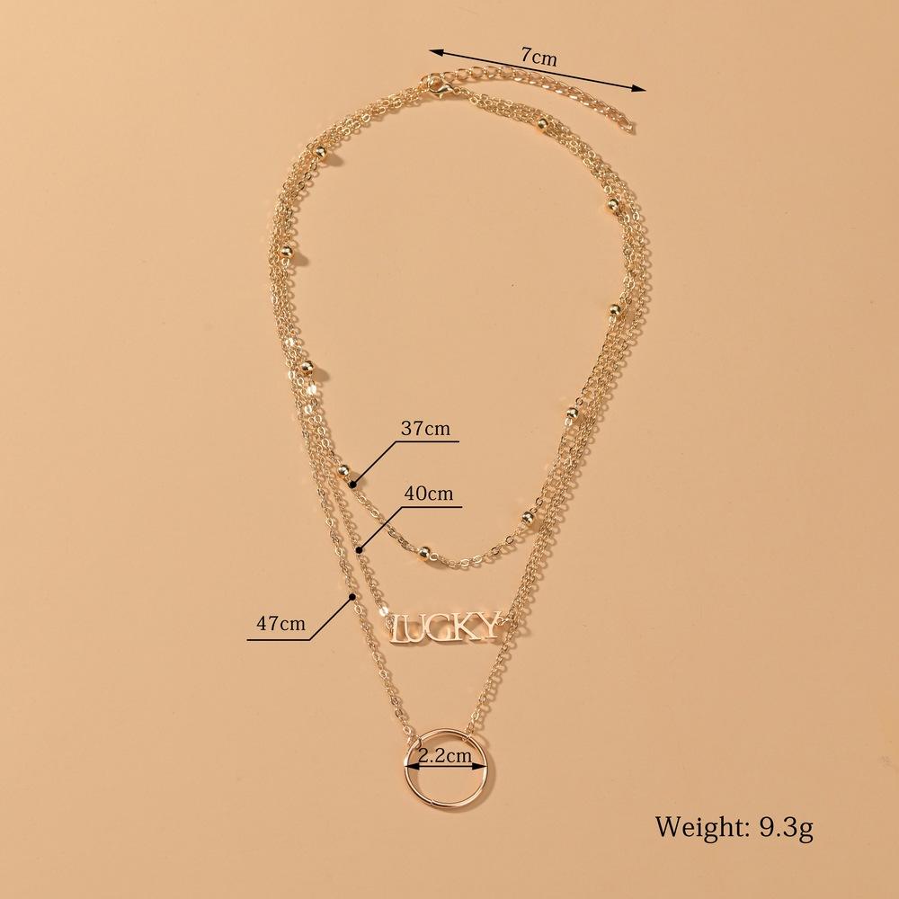 Fashion Letter LUCKY Pendant Necklace Simple Multilayer Necklace Accessories