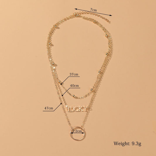 Fashion Letter LUCKY Pendant Necklace Simple Multilayer Necklace Accessories