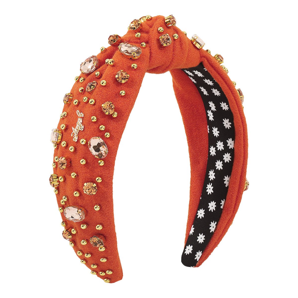 F578 Baroque retro wide-brimmed knotted beaded rhinestone headband flannelette thickened letter personality light luxury headband