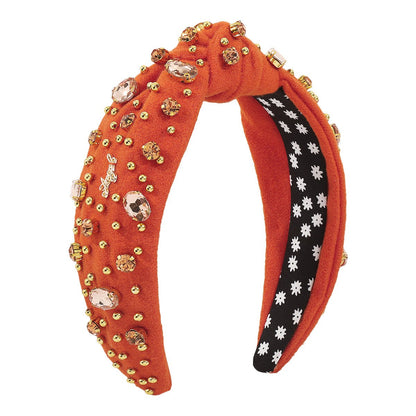 F578 Baroque retro wide-brimmed knotted beaded rhinestone headband flannelette thickened letter personality light luxury headband