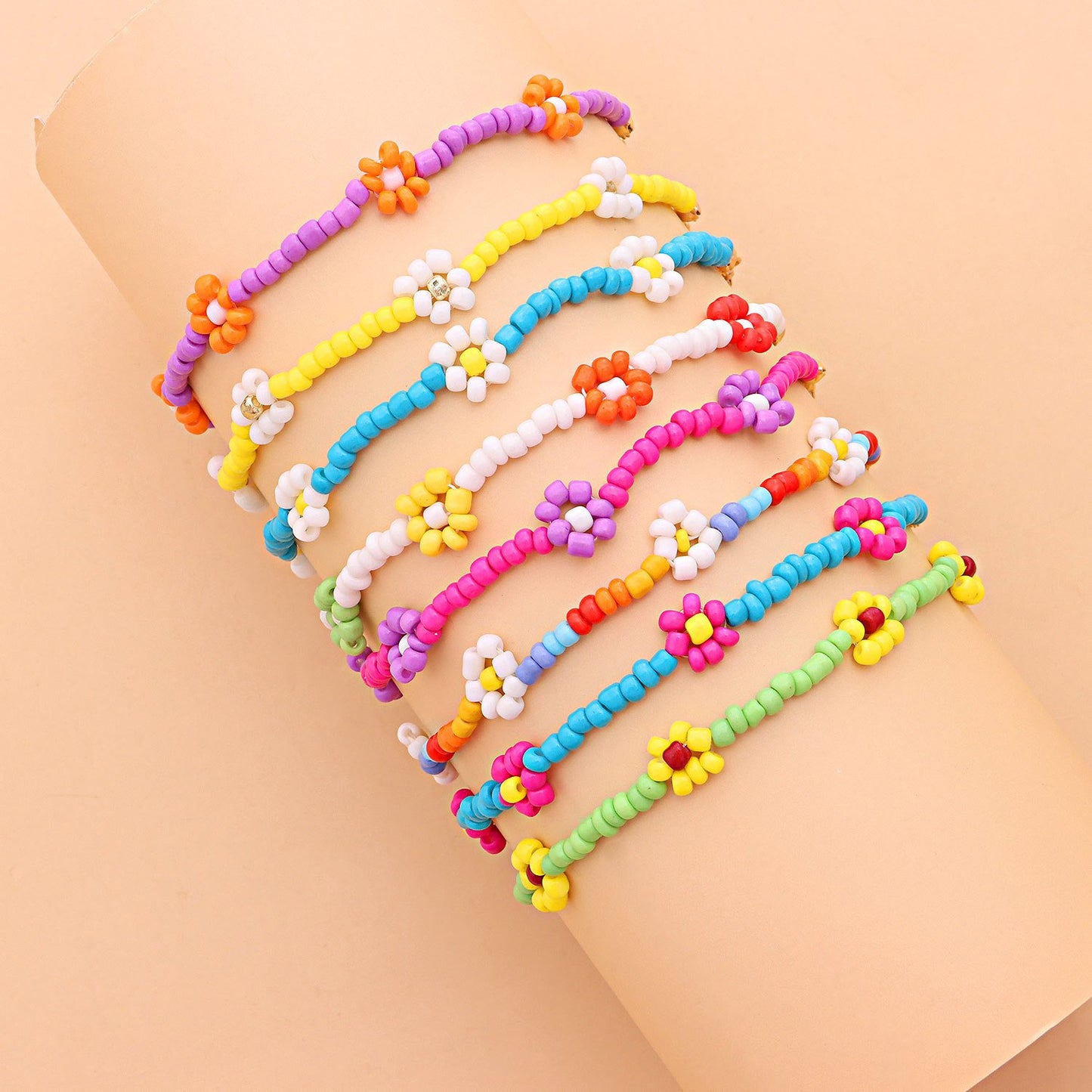 Jewelry color handmade rice beads flower anklet female personality fashion trend beach foot decoration set