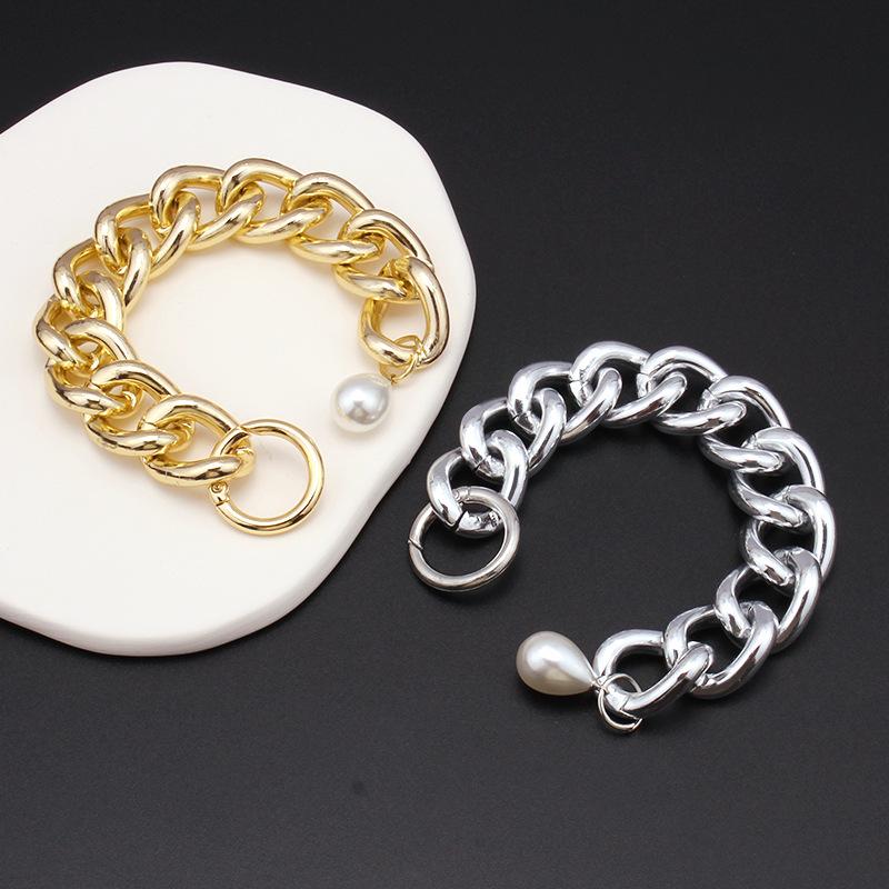 Jewelry Personality Geometric Hollow Thick Chain Bracelet Creative Cold Opening Ring Imitation Pearl Bracelet