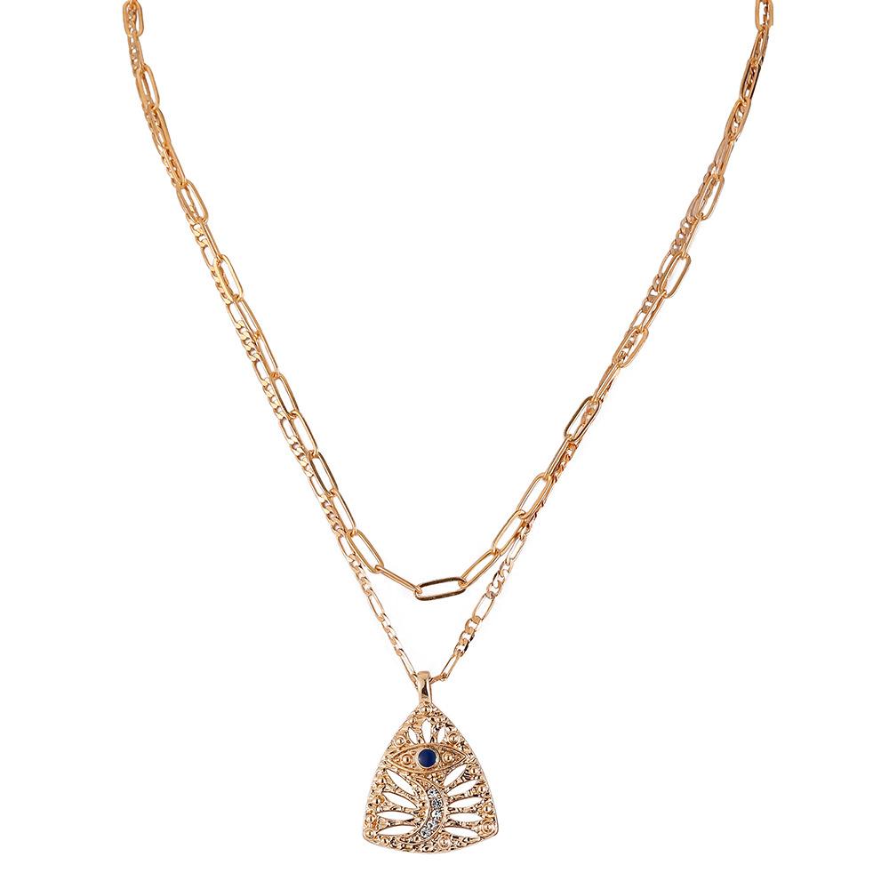 Ins personalized trend design high-end clavicle chain double-layer triangular hollow eyes moon dripping oil necklace female