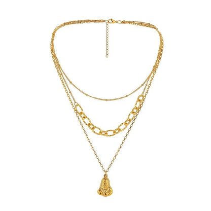 ins personalized fashion stainless steel three-layer stacked necklace portrait pendant light luxury niche clavicle chain accessories