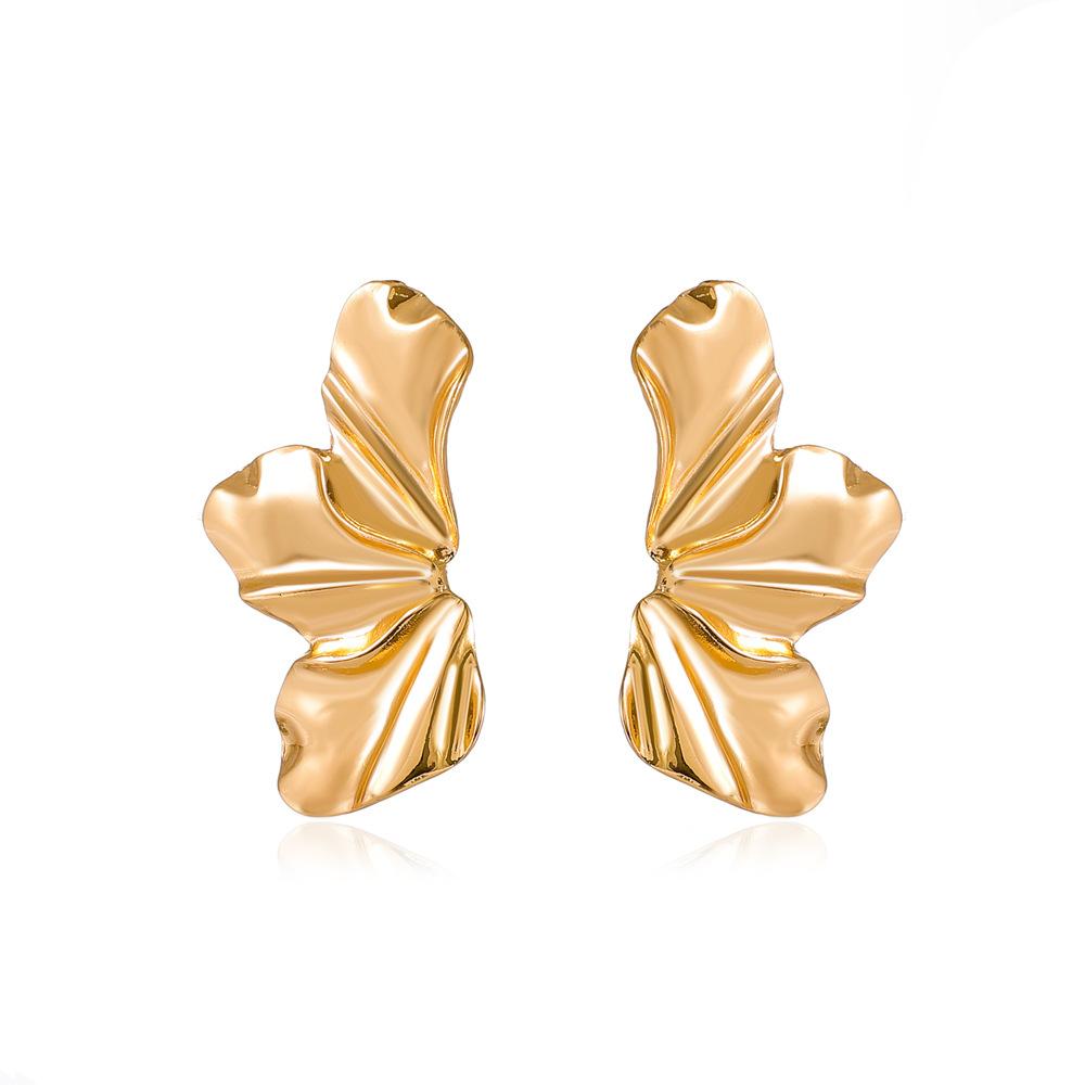 Retro exaggerated golden flower earrings simple temperament matte irregular petal earrings fashion earrings for women