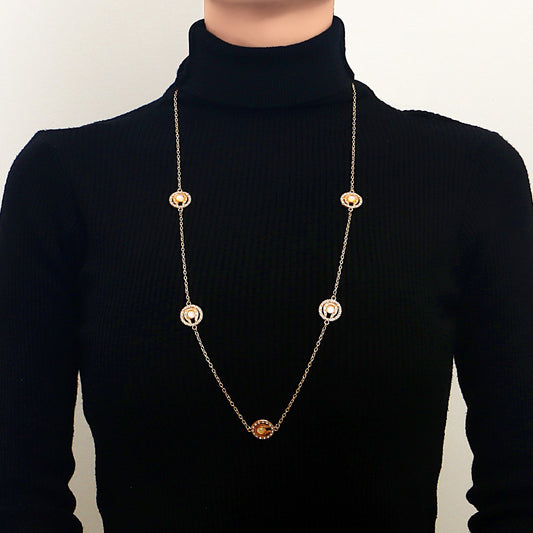 Jewelry niche design retro geometric diamond-encrusted disc long sweater chain necklace female trendy matching accessories