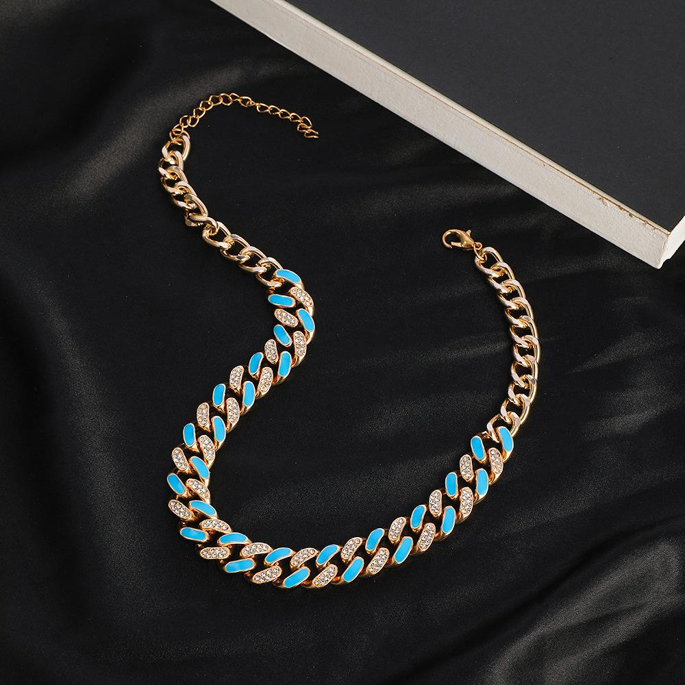 Hip-hop Two-color Rhinestone Thick Chain Necklace Fashion Tide Brand Drip Oil Cuban Chain Unisex