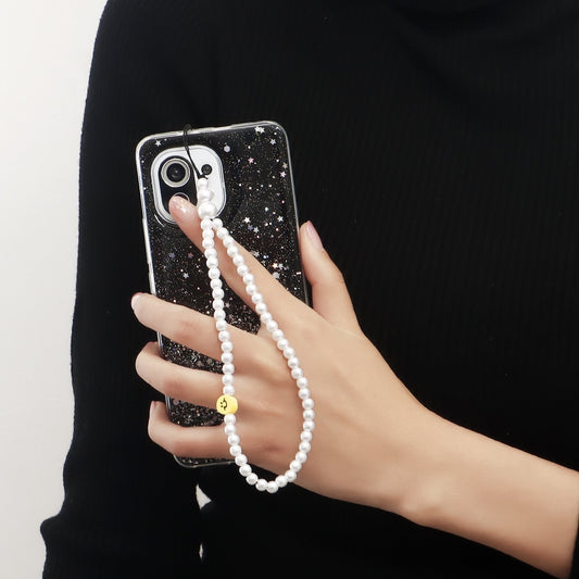 Jewelry ins imitation pearl yellow smiley mobile phone pendant accessories mobile phone lanyard beaded anti-lost rope