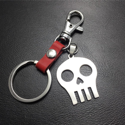 Skull bright stainless steel titanium steel pendant leather keychain Valentine's Day gift bag pendant can laser logo