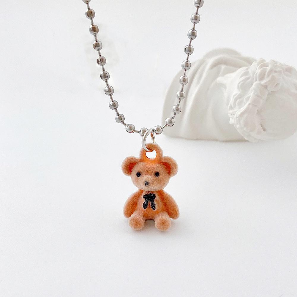 Cute Plush Bear Necklace Female Ins Hip Hop Cartoon Cool Bear Pendant Clavicle Chain Trendy Necklace