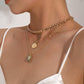 Jewelry Fashion Geometric Square Glass Pendant Necklace Female Exaggerated Aluminum Chain Disc Multilayer Necklace