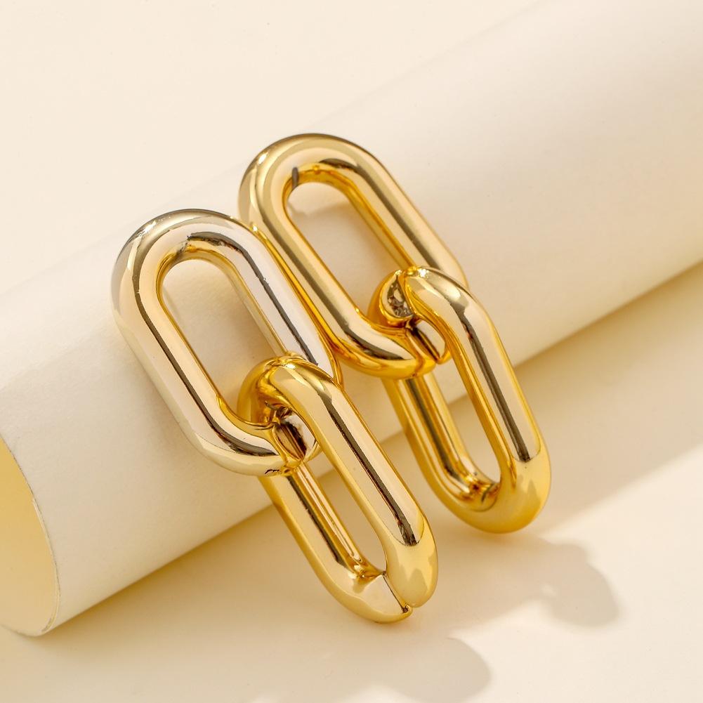 Minimalist exaggerated cross chain earrings ins fashion CCB metal texture hip-hop ladies earrings