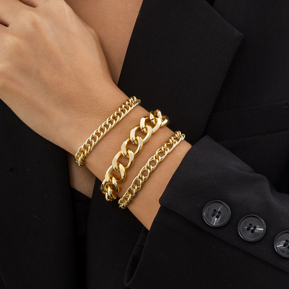 Jewelry Punk Hip-Hop Metal Aluminum Chain Bracelet Simple Trend Geometric Jewelry Set Female