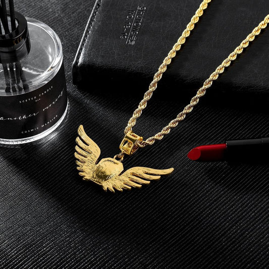 Personality Fashion Square Gemstone Diamond Angel Wings Hip Hop Men's Necklace Jewelry