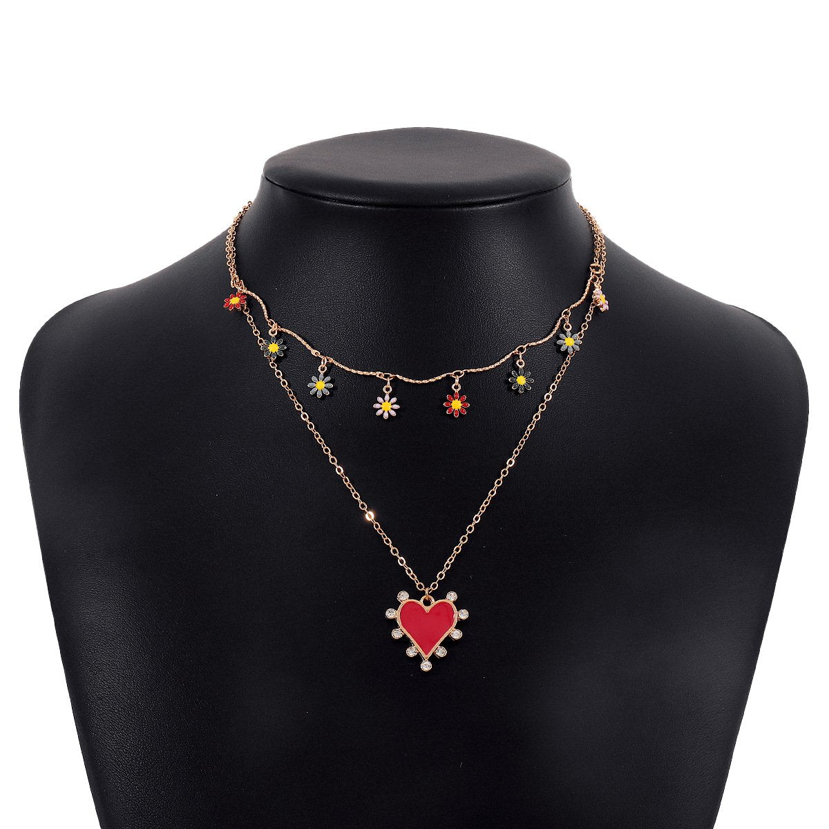 N1152 Small fresh folded collarbone necklace dripping oil love flower micro-inlaid niche fashion necklace for women