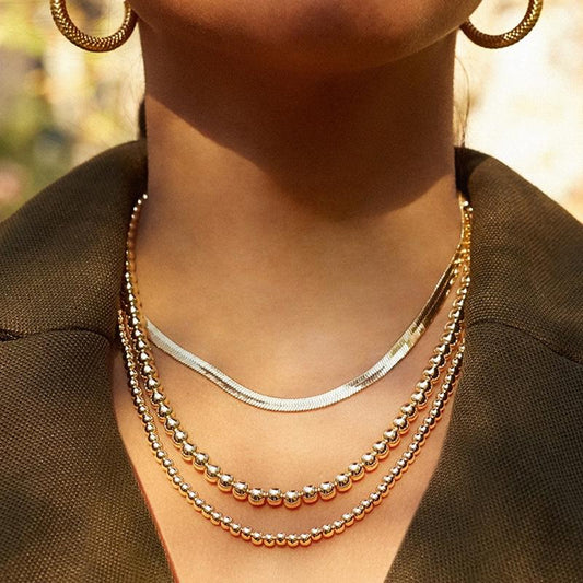 Jewelry Retro Simple Imitation Pearl Tag Necklace Hip Hop Trend Round Bead Snake Bone Chain Necklace