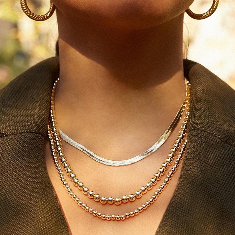 Jewelry Retro Simple Imitation Pearl Tag Necklace Hip Hop Trend Round Bead Snake Bone Chain Necklace