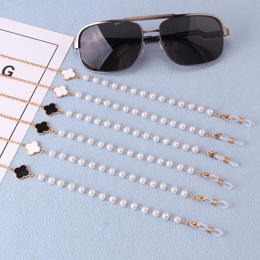 Fashionable 6mm pearl glasses chain anti-lost fashion sunglasses chain creative four-leaf clover chain simple mask chain