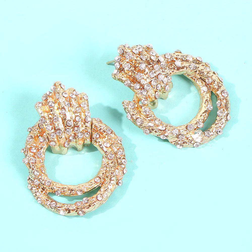 E786 Geometric Alloy Diamond Stud Earrings Street Shooting Same Style Alloy Double Ring Earrings Earrings Female