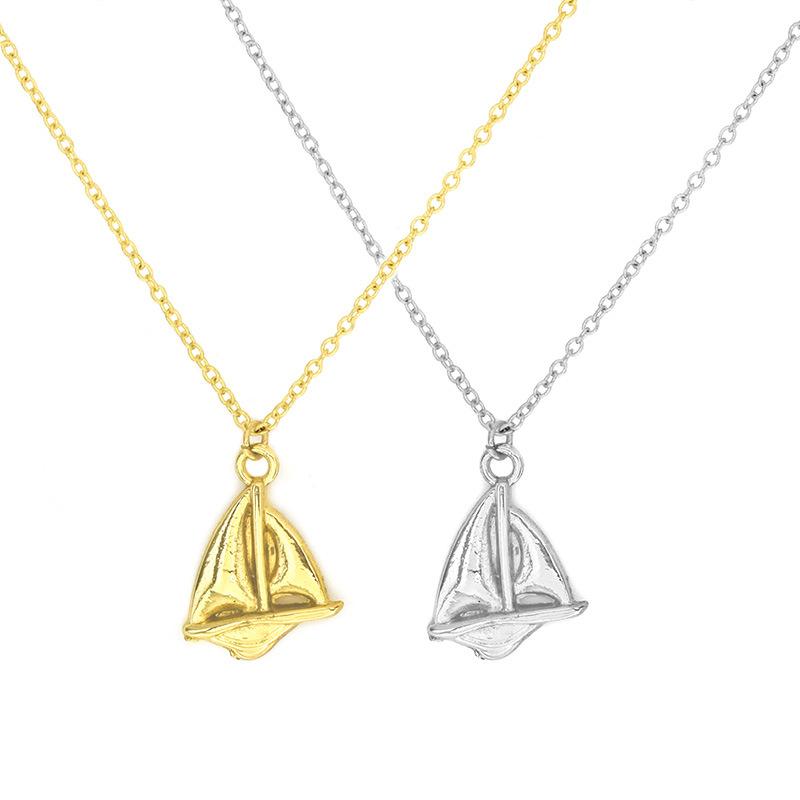 18 Years Jewelry Fashion Simple Sailboat Necklace Sailboat Shape Pendant Electroplated Gold and Silver