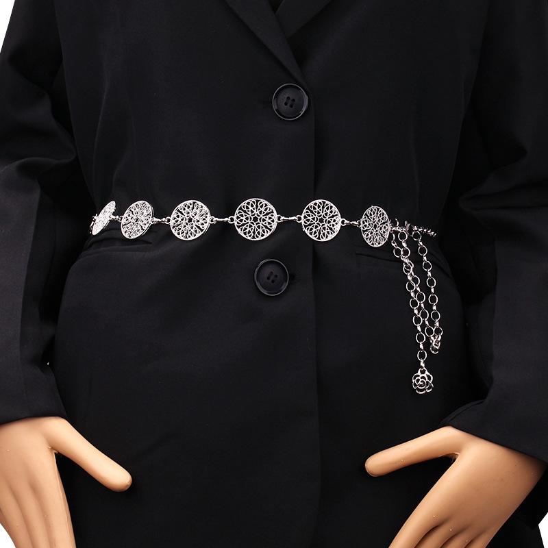 Ethnic retro ring hollow pattern waist chain ladies decorative belly dance metal waist chain