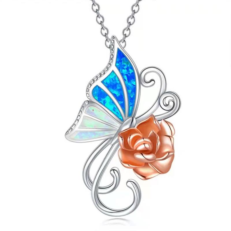 Explosive Jewelry Fashion Butterfly Pendant Rose Necklace Female Niche Design Jewelry
