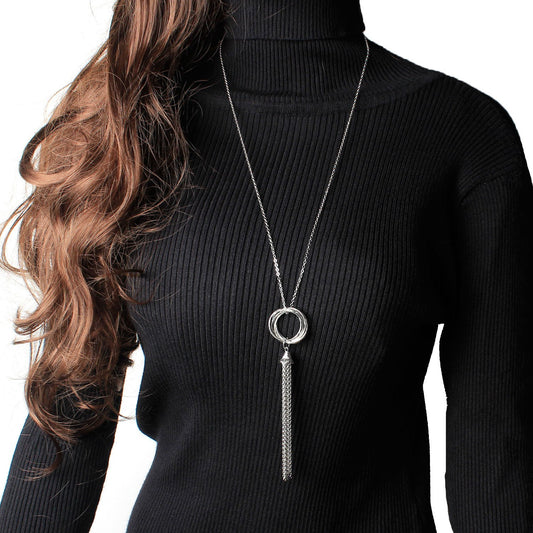 Jewelry Ring Pendant Necklace Women's Fashion Long Tassel Necklace Sweater Chain