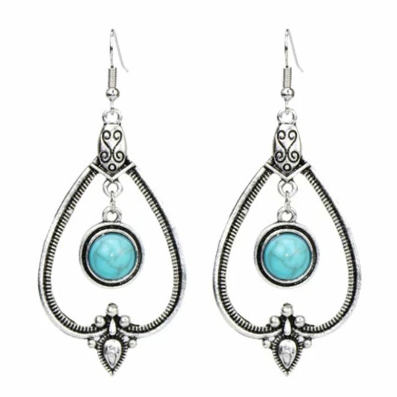 Bohemian turquoise geometric earrings ethnic retro hollow water drop earrings palace women