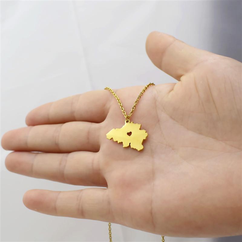 Belgium Country Map Necklace World Map Europe Pendant Stainless Steel Jewelry