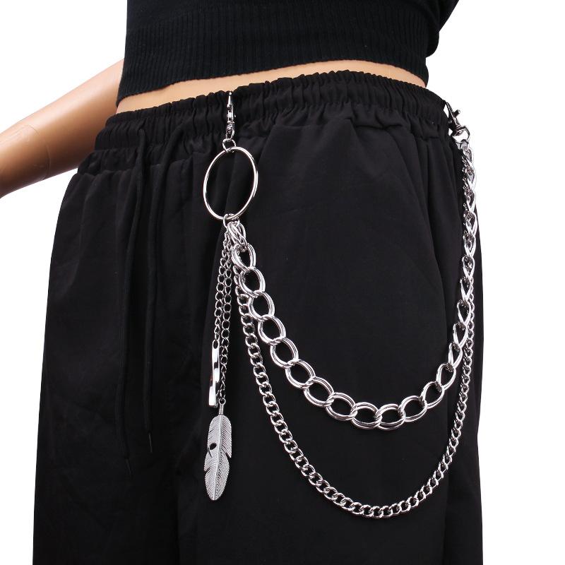 Metal Jewelry Trend Punk Feather Pendant Waist Chain Personality Pants Chain Jeans Ornament