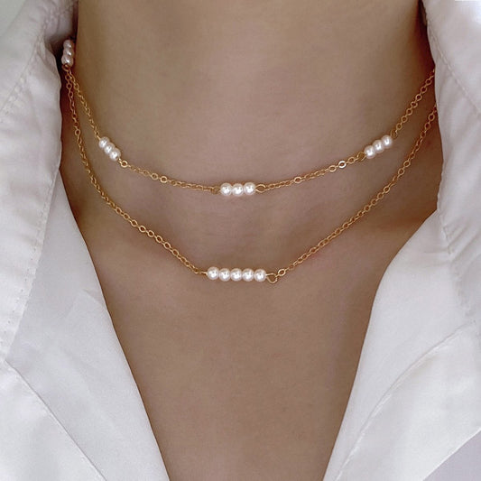 Jewelry niche wild ins pearl clavicle chain necklace simple metal thin chain necklace