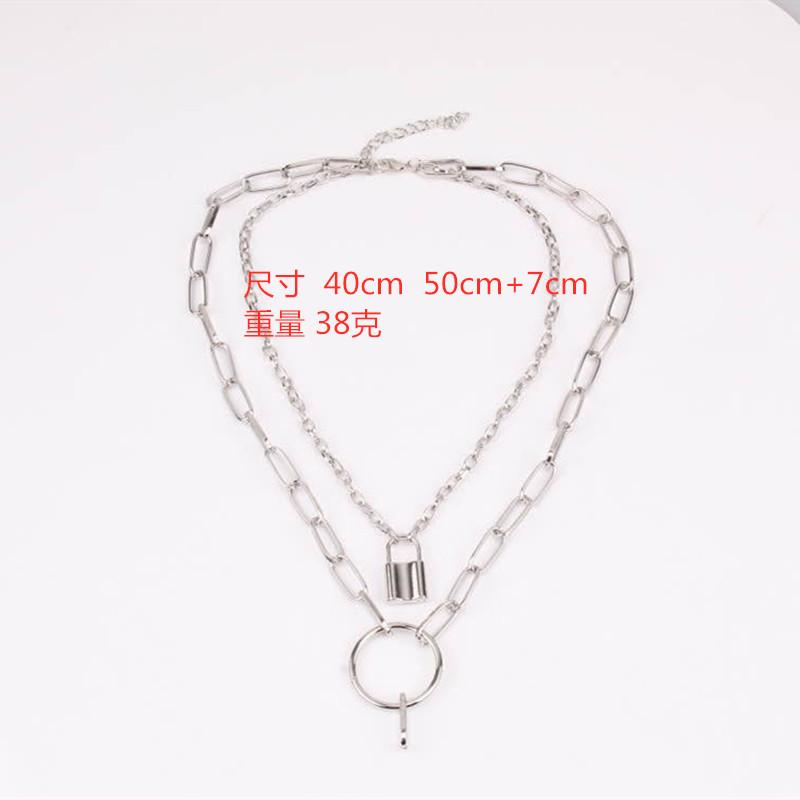 Jewelry Personality Punk Pop Double Layer Necklace Copper Ring Lock Pendant Necklace