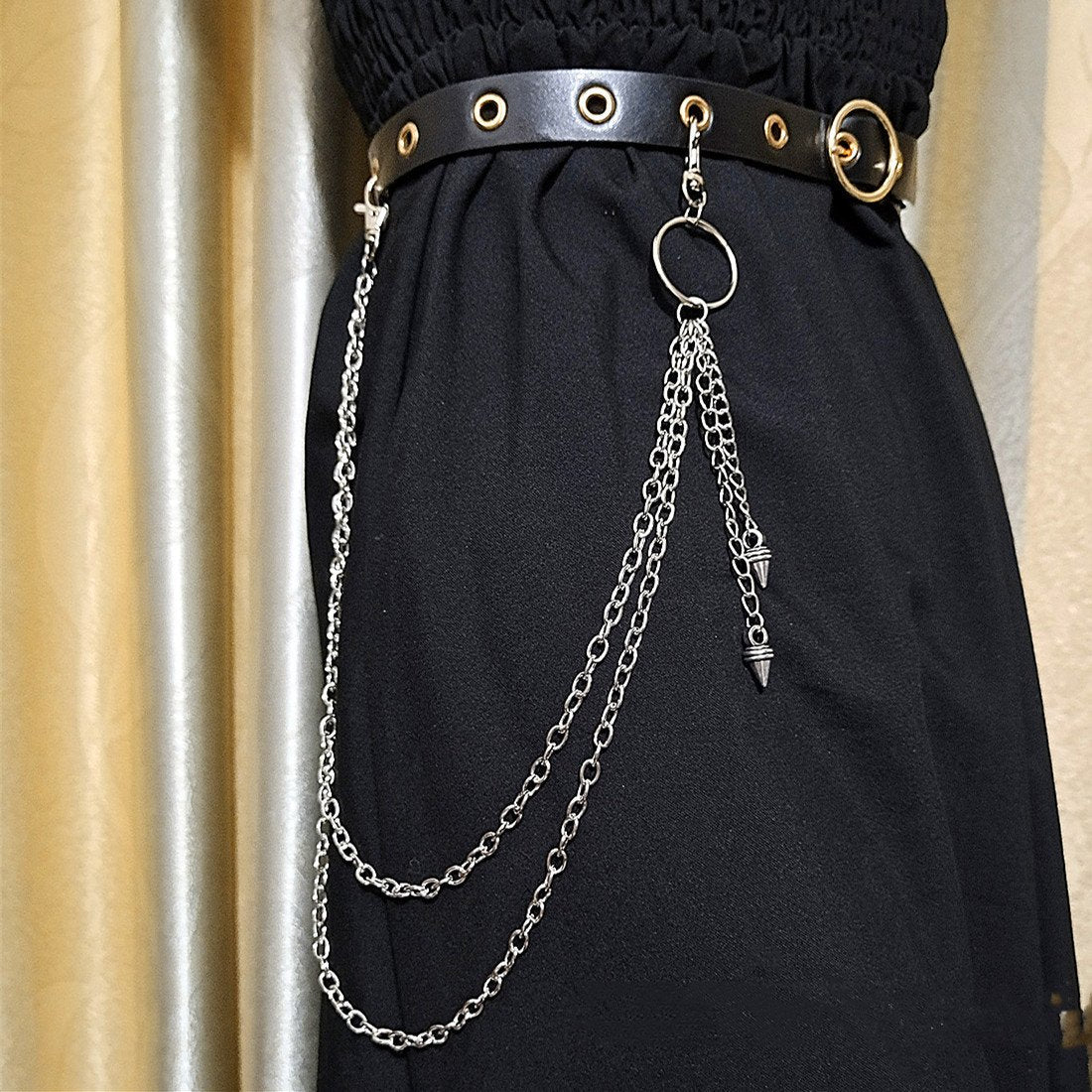 Ins Harajuku street bungee disco cool personality ornaments metal pants chain double waist chain belt accessories tide