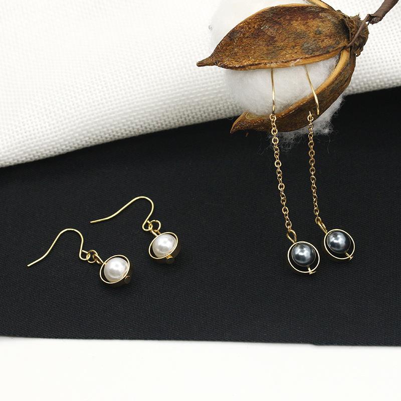 Popular ear jewelry long and short ring pearl pendant earrings simple and versatile