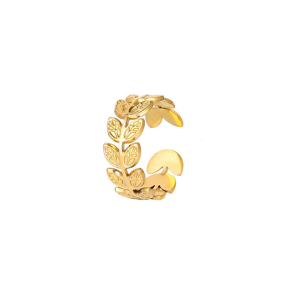 Fashion and simple temperament stainless steel wheat ears opening ring dripping oil green ring ladies jewelry