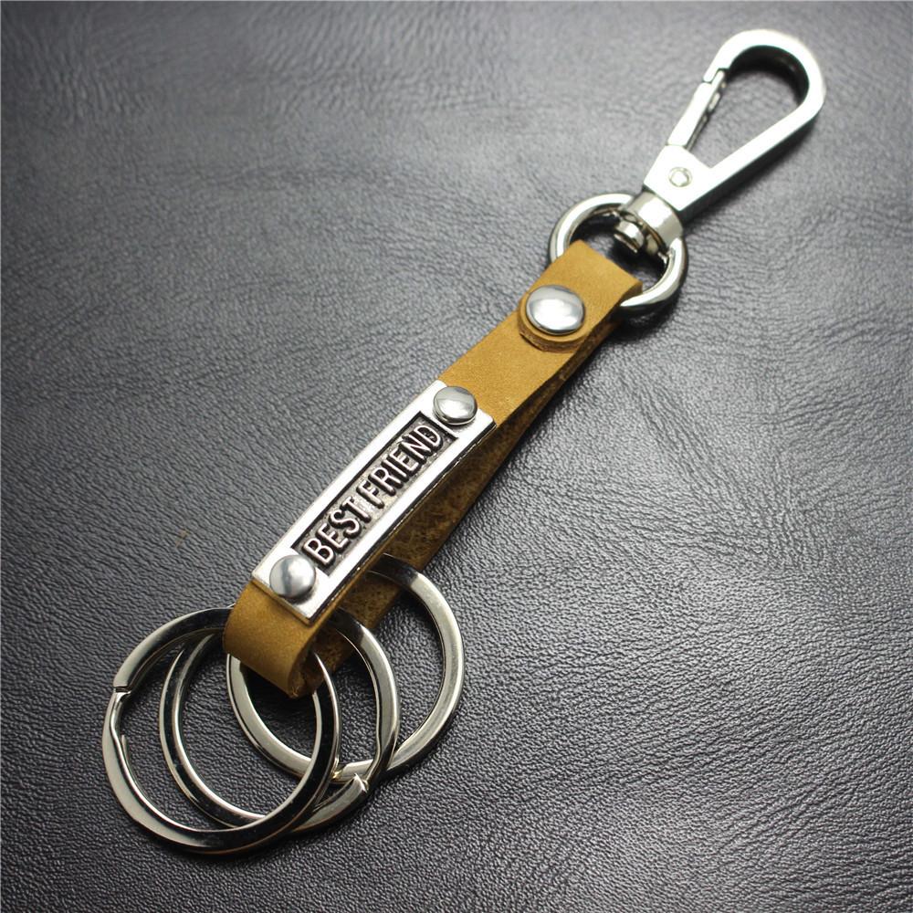 BESTFRIEND alloy metal plate top layer cowhide key chain large bold dog buckle bag pendant car decoration gift
