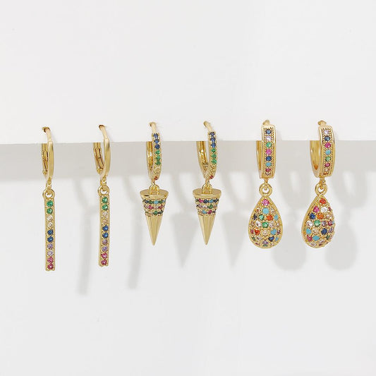 ZE59 Earrings Colored Zircon Niche Creative Fashion Earrings Conical Water Drop Geometric Exaggerated Earrings